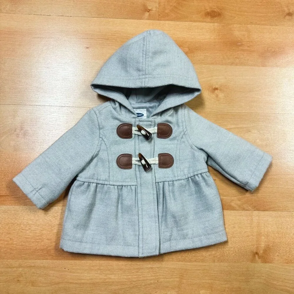 Old Navy Gray Hooded Toggle Closure Peacoat Baby Girl Size 0-3M